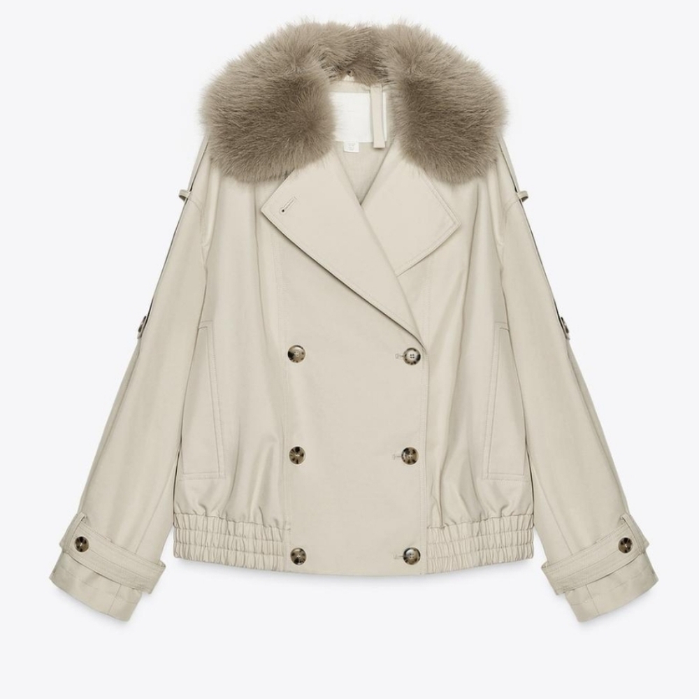 ZARA WATER REPELLENT SHORT TRENCH COAT FUR Size XL - Picture 4 of 16